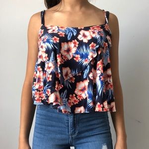PINK floral cropped tank top